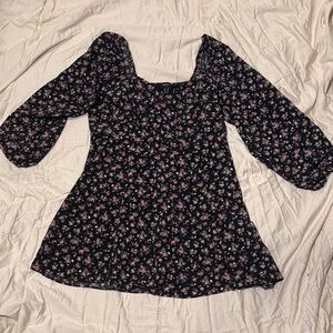 Forever 21 Black and Pink Floral Long Sleeve Dress